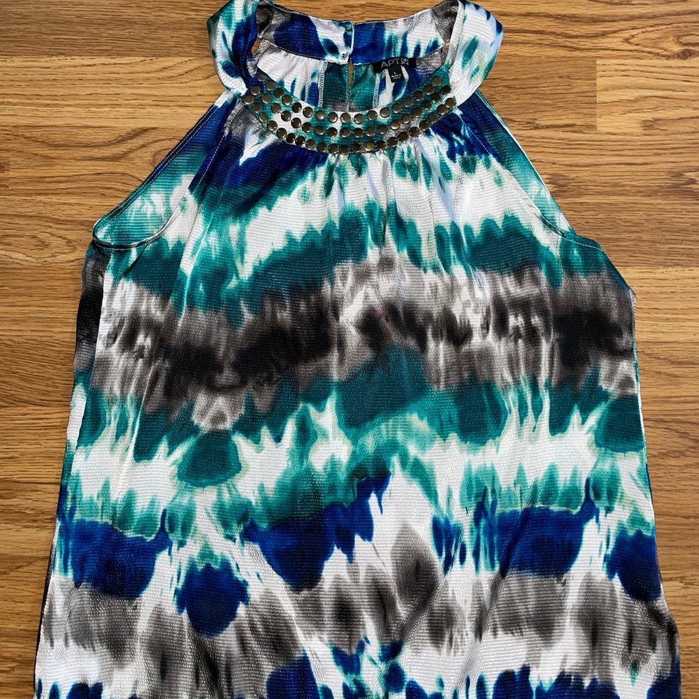 Apt 9 Sleeveless Blouse Top Women’s Size Large Multicolored Satin Feel EUC
